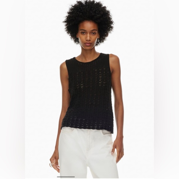 NWT Aritzia Wilfred Philippa Top Size Small Black Pointelle-knit top - Picture 5 of 14
